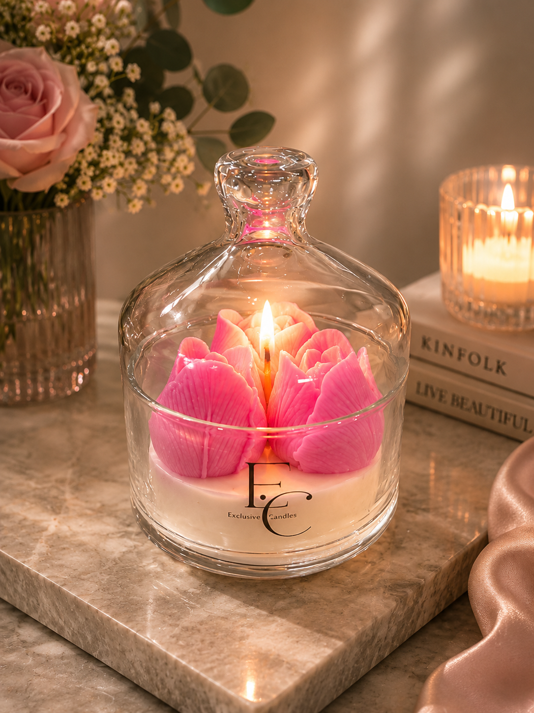 Rosé Bloom Cloche Candle
